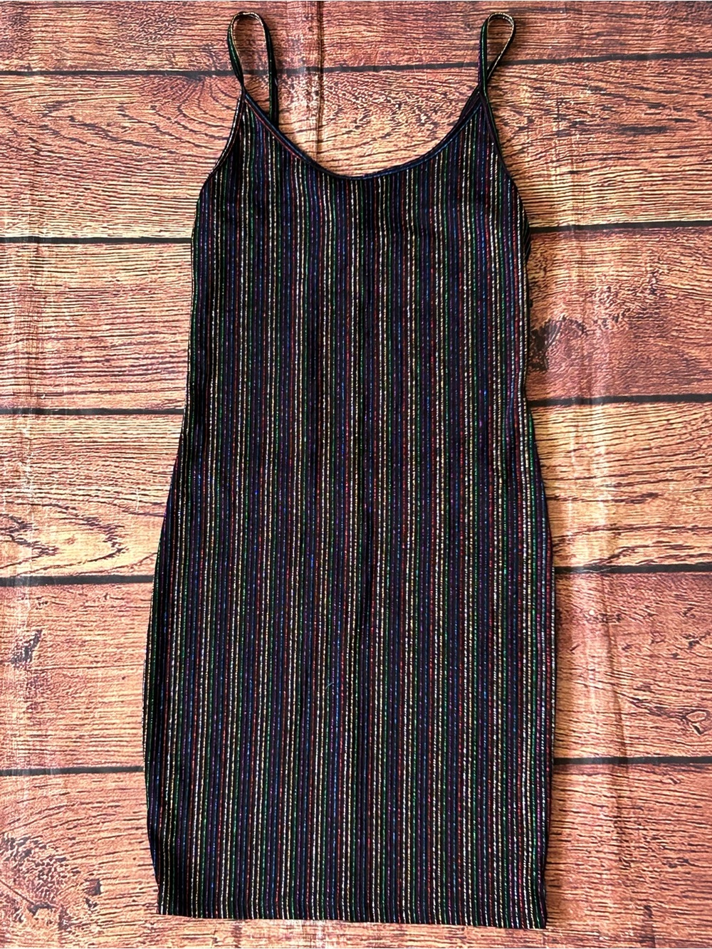 Publik Metallic Rainbow Glitter Striped Mini Dress - Black Base⁠